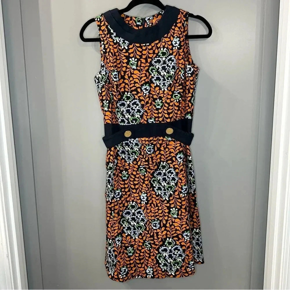 Tory Burch Melanie Dress Navy & Orange Floral Linen Dress Size 4 - Picture 2 of 6